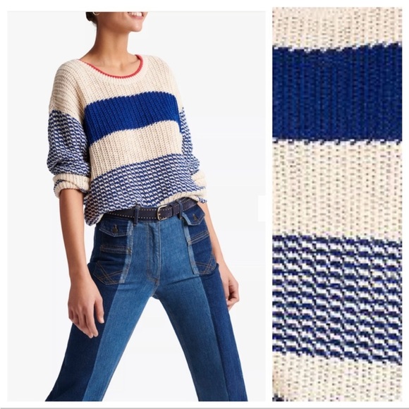 Gerard Darel Ermina Striped Cotton Linen Sweater Size 2 US M - Picture 2 of 8